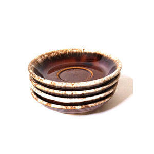 4 Vintage 1960’s Hull Pottery Oven Proof Brown Drip  DeepWell 6 in” Saucer